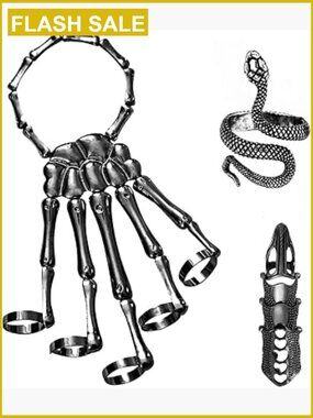Skeleton Hand Bracelet Full Finger Rings Gothic Cosplay Jewelry